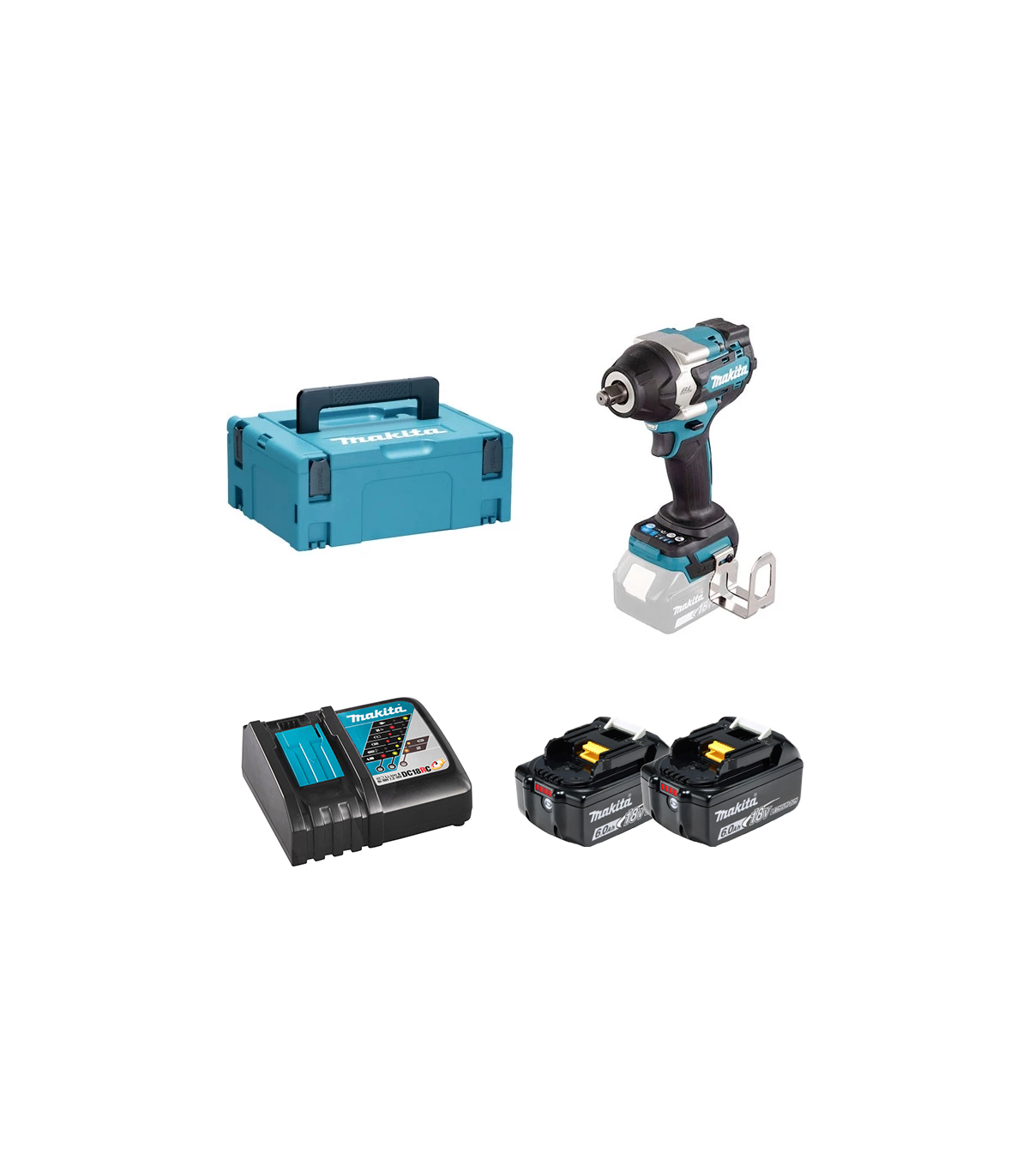 copy of  Boulonneuse 1/2" 18V 700 Nm DTW700ZJ + 2 batteries BL1860B 18V 6 Ah + chargeur rapide DC18RC MAKITA