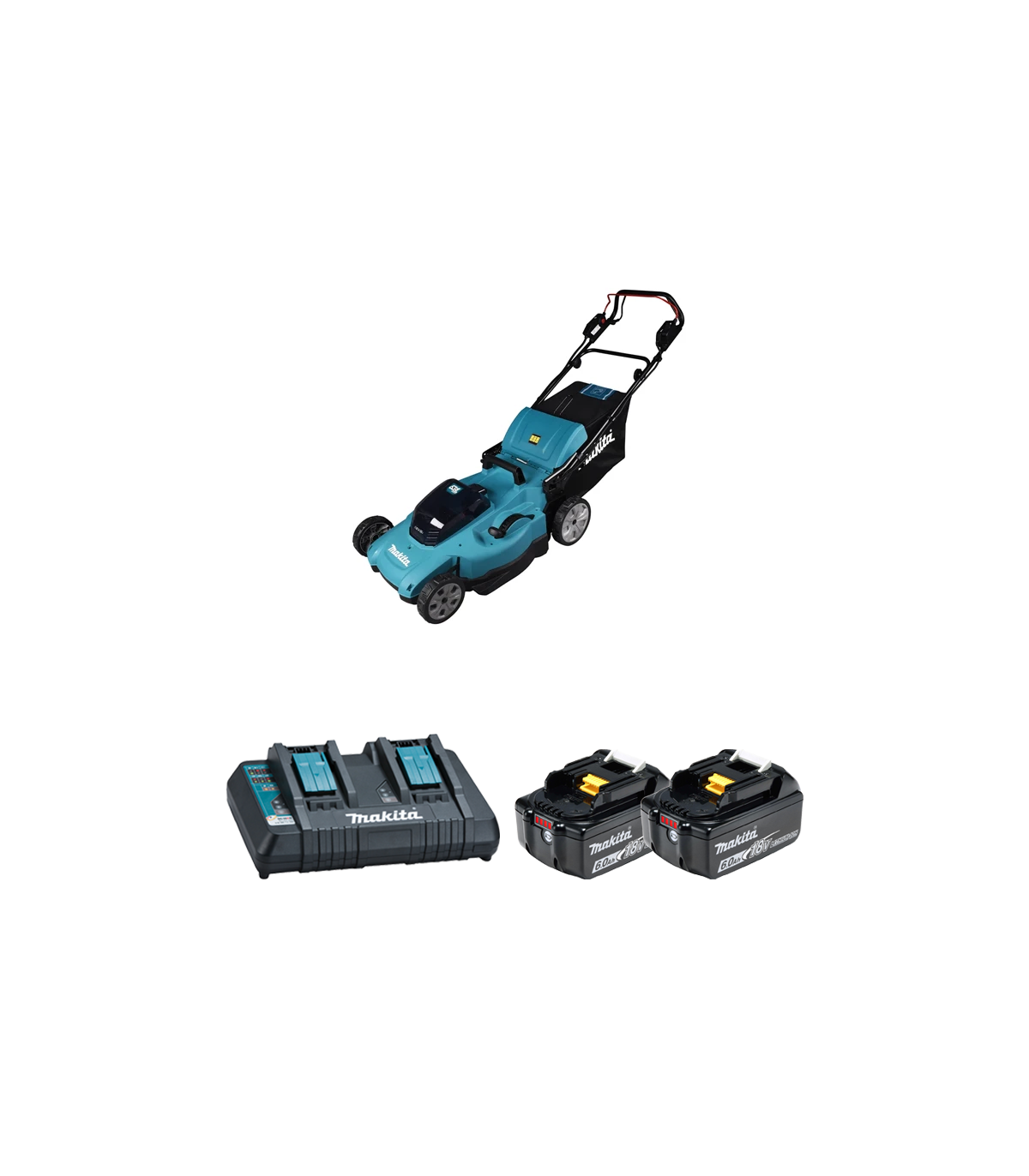 Tondeuse 2x18V auto-tractée 53cm DLM539Z + 2 batteries BL1860B 18V 6 Ah + chargeur rapide DC18RD MAKITA