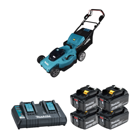 Tondeuse 2x18V auto-tractée 53cm DLM539Z + 4 batteries BL1860B 18V 6 Ah + chargeur rapide DC18RD MAKITA