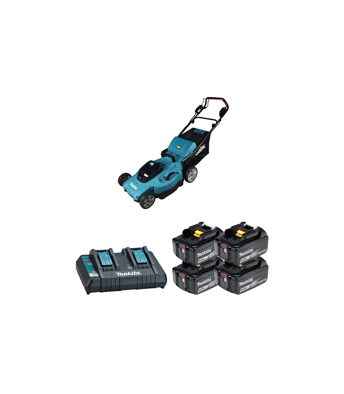 Tondeuse 2x18V auto-tractée 53cm DLM539Z + 4 batteries BL1860B 18V 6 Ah + chargeur rapide DC18RD MAKITA