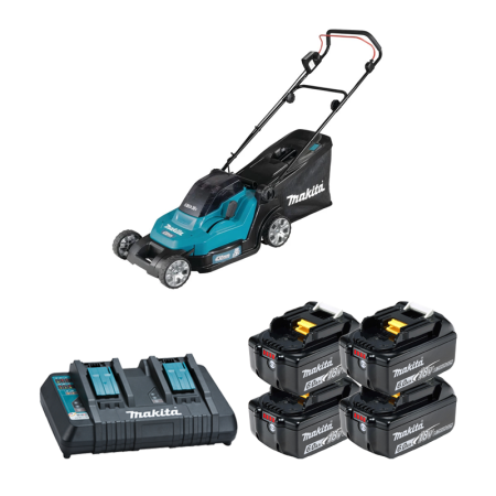 Tondeuse 2x18V 43cm DLM432Z + 4 batteries BL1860B 18V 6 Ah + chargeur double DC18RD MAKITA