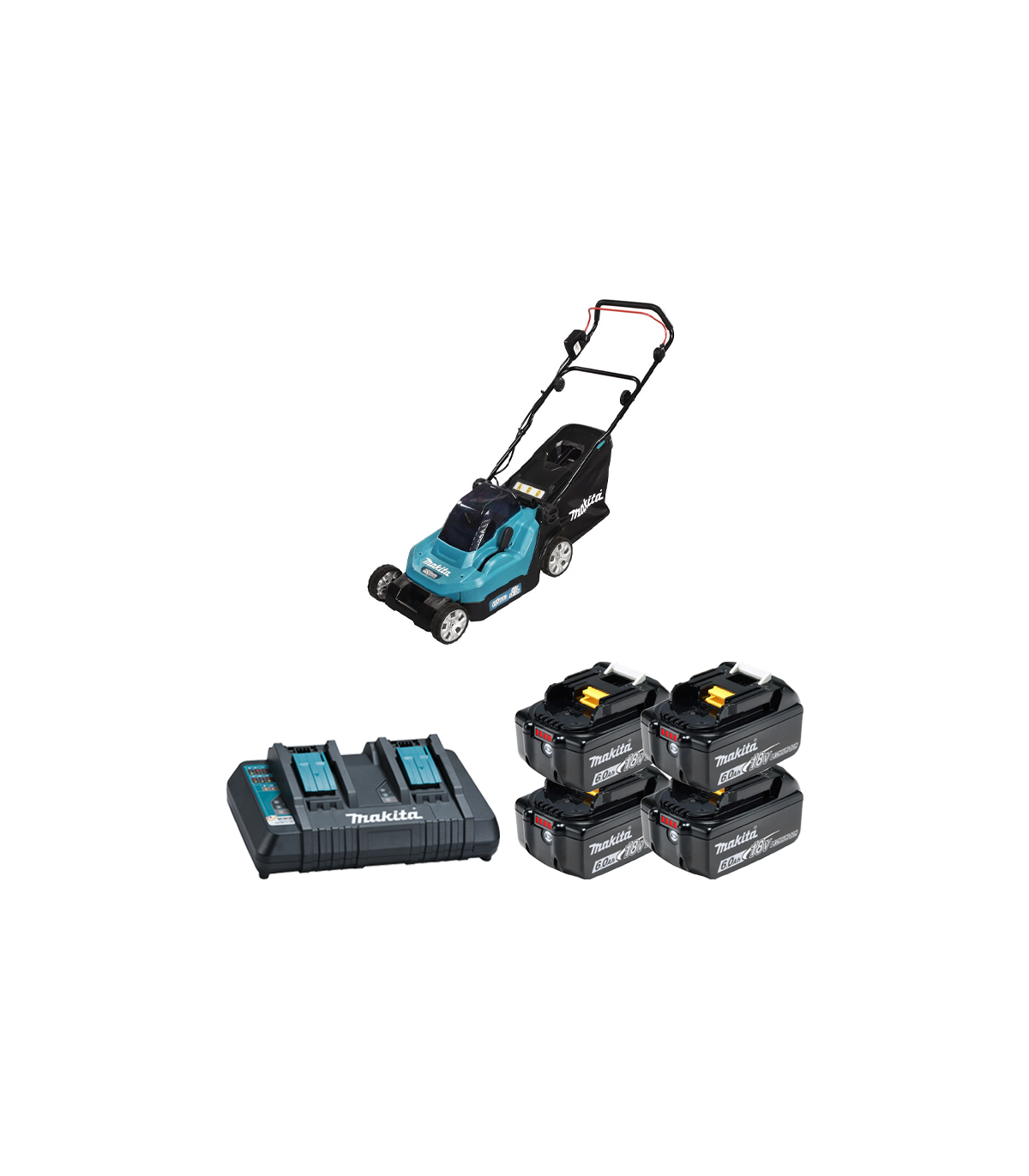 Tondeuse 2x18V 38cm DLM382Z + 4 batteries BL1860B 18V 6 Ah + 1 chargeur rapide double DC18RD MAKITA