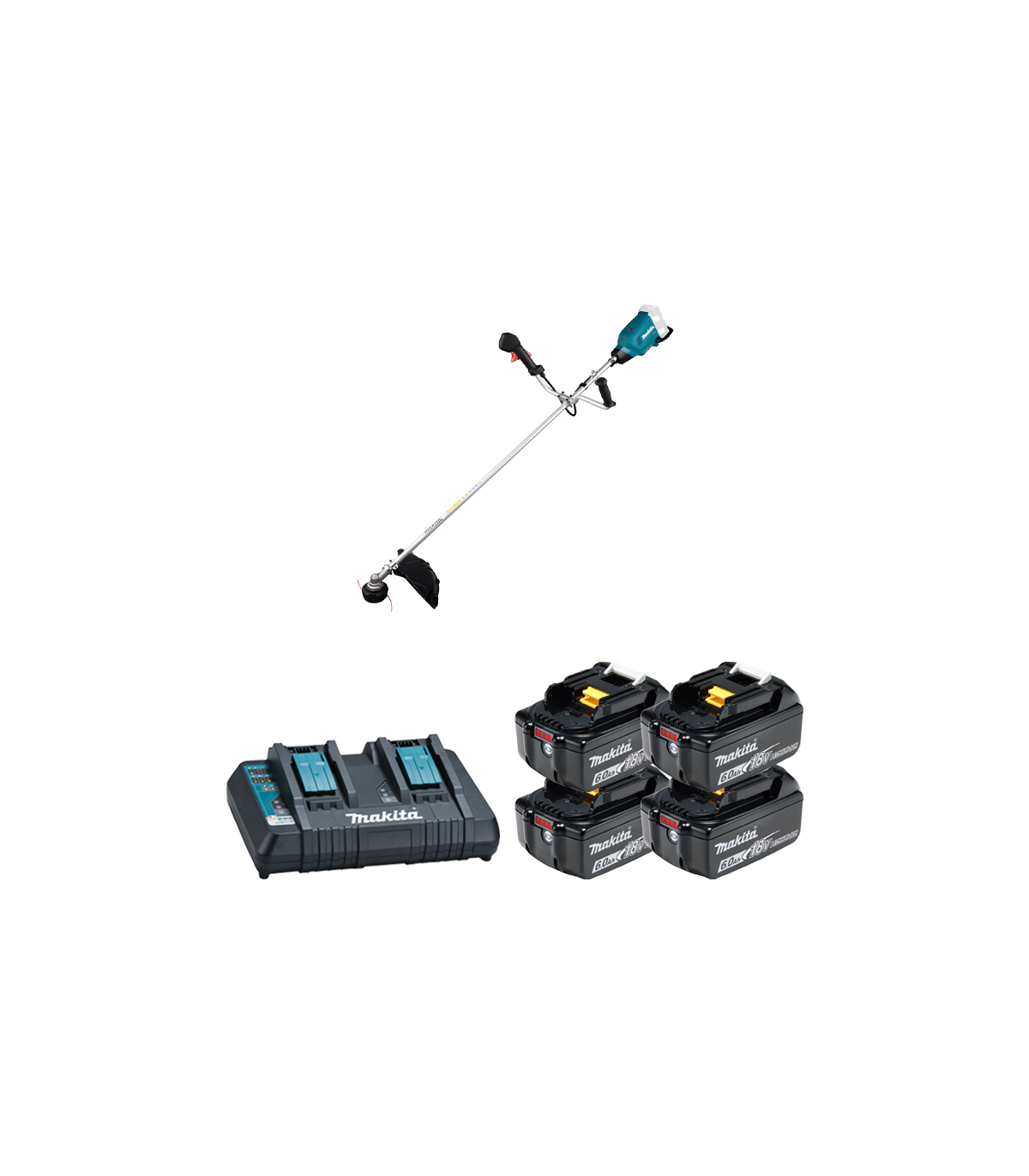 Coupe-bordure 2x18V DUR369AZ + 4 batteries BL1860B 18V 6 Ah + chargeur double DC18RD MAKITA