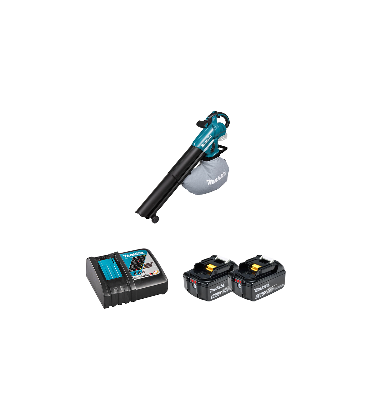 Aspirateur souffleur 18V DUB187Z + 2 batteries BL1860B 18V 6 Ah + chargeur rapide DC18RC MAKITA