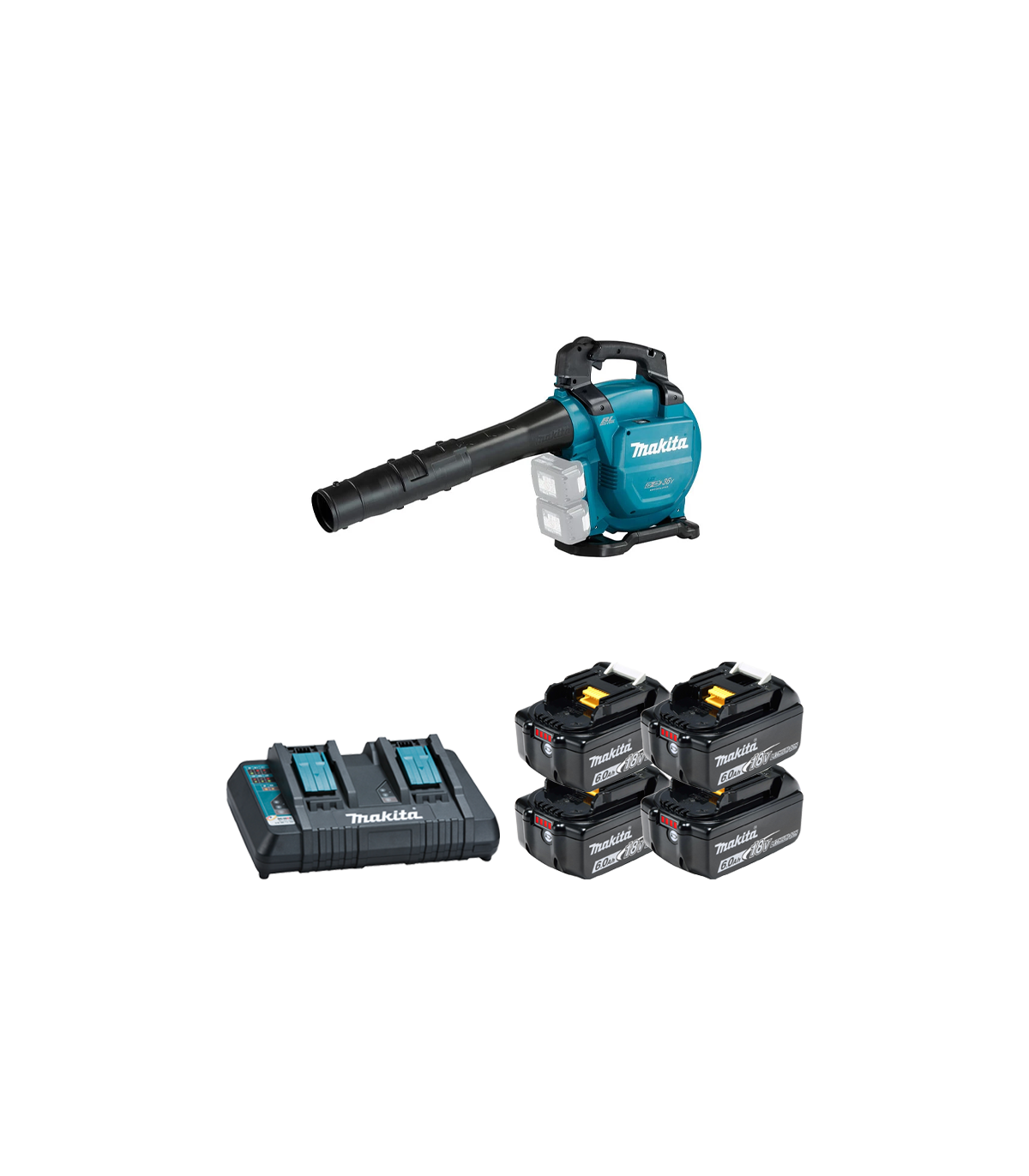 Aspirateur-Broyeur Souffleur 2x18V DUB363ZV + 4 batteries BL1860B 18V 6 Ah + chargeur double DC18RD MAKITA
