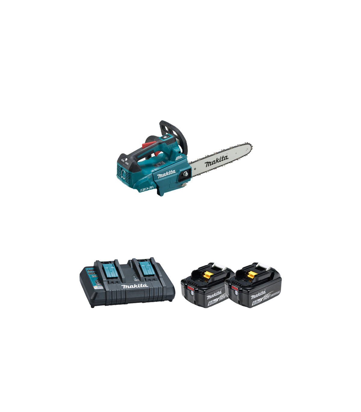 Tronçonneuse d'élagage 2x18V 30cm DUC306Z001 + 2 batteries BL1860B 18V 6 Ah + chargeur double DC18RD MAKITA