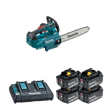 Tronçonneuse d'élagage 2x18V 30cm DUC306Z001 + 4 batteries BL1860B 18V 6 Ah + chargeur double DC18RD MAKITA