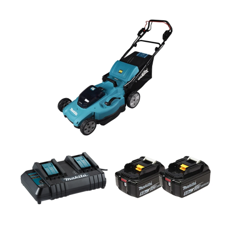 Tondeuse 2x18V auto-tractée 53cm DLM539Z + 2 batteries BL1850B 18V 5 Ah + chargeur double DC18SH MAKITA