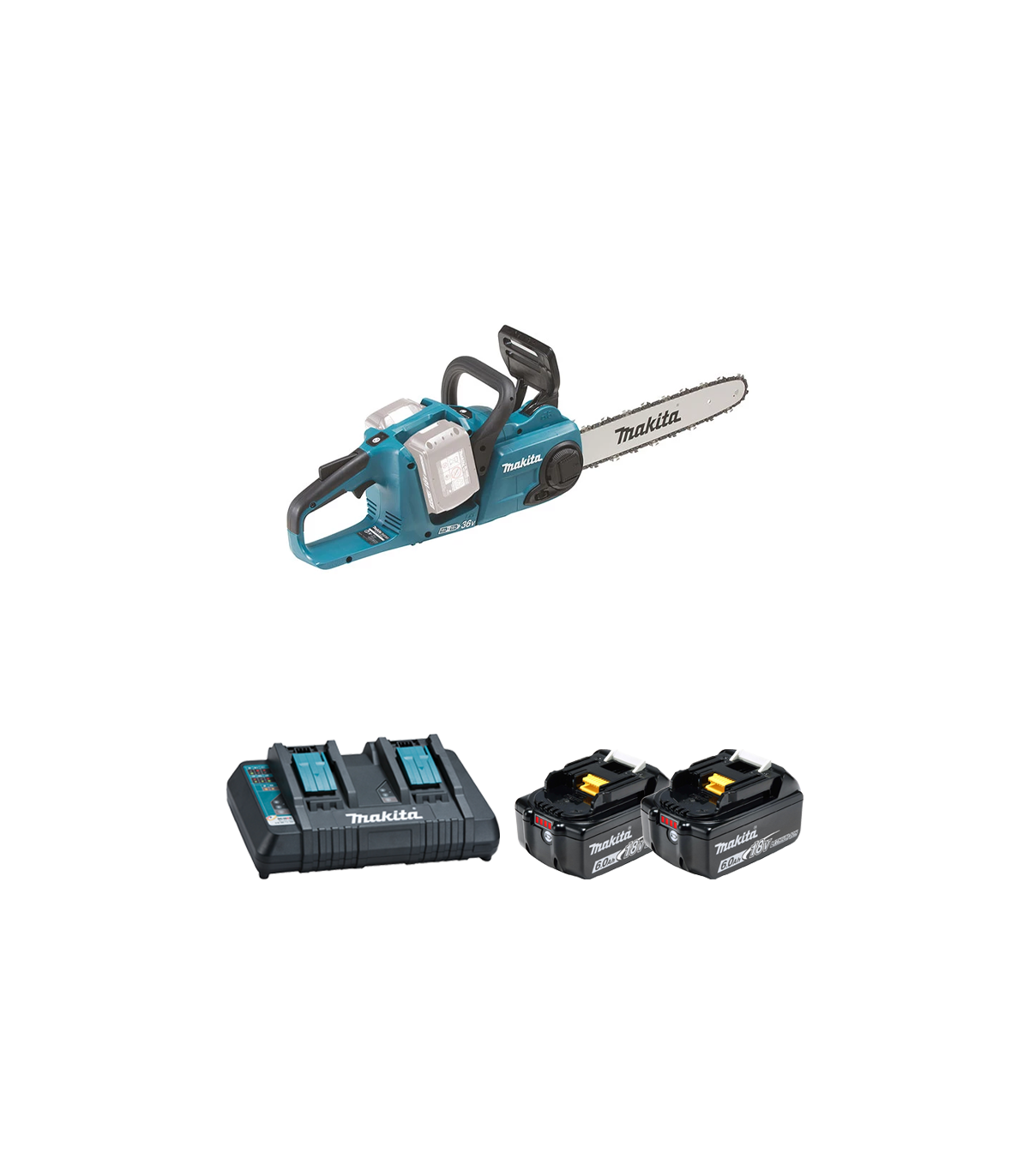 Tronçonneuse 2x18V 35cm DUC353Z + 2 batteries BL1860B 18V 6 Ah + chargeur double DC18RD MAKITA