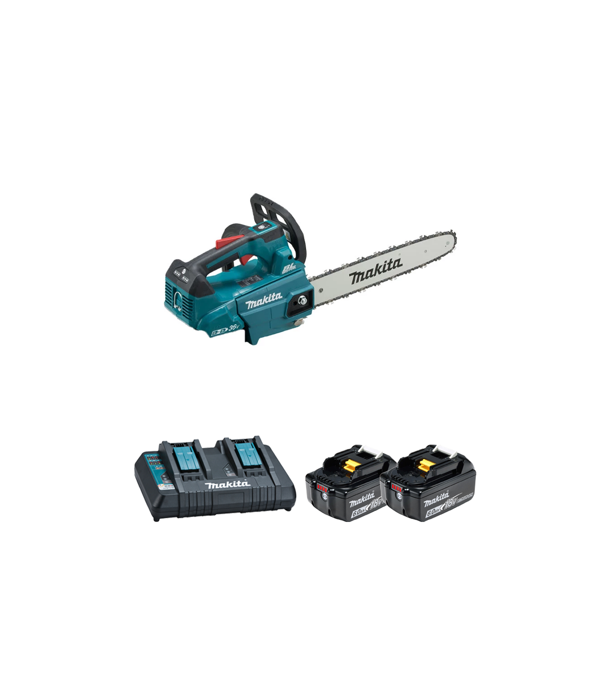 Tronçonneuse 2x18V 35cm DUC356Z001 + 2 batteries BL1860B 18V 6 Ah + chargeur double DC18RD MAKITA