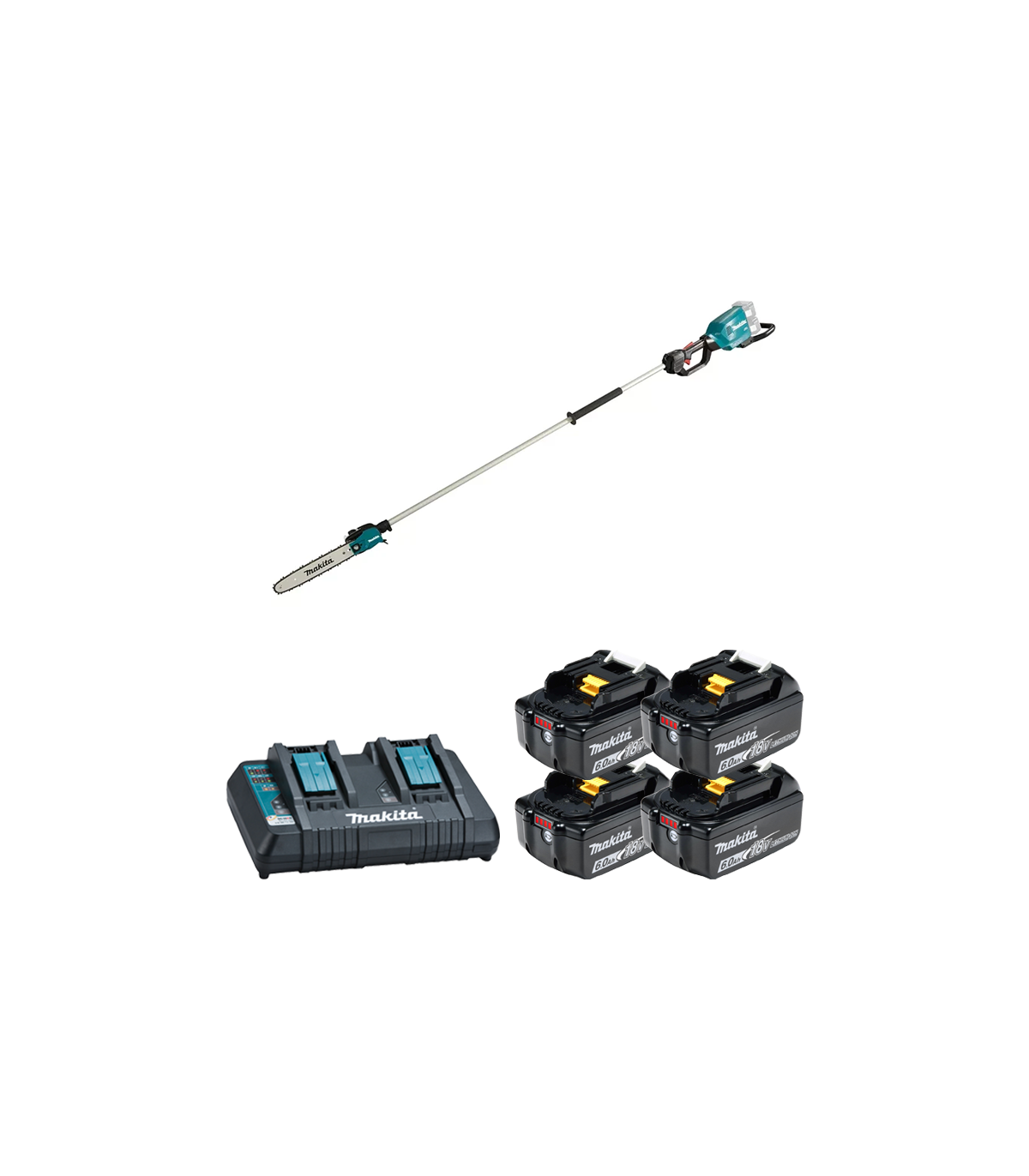 Tronçonneuse d'élagage sur perche 2x18V 30cm DUA300Z + 4 batteries BL1860B 18V 6 Ah + chargeur double DC18RD MAKITA