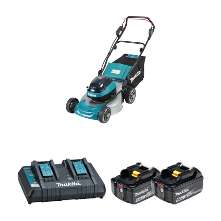 Tondeuse 2x18V 46cm DLM466Z + 2 batteries BL1860B 18V 6 Ah + chargeur double DC18RD MAKITA