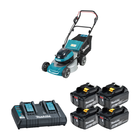 Tondeuse 2x18V 46cm DLM466Z + 4 batteries BL1860B 18V 6 Ah + chargeur double DC18RD MAKITA