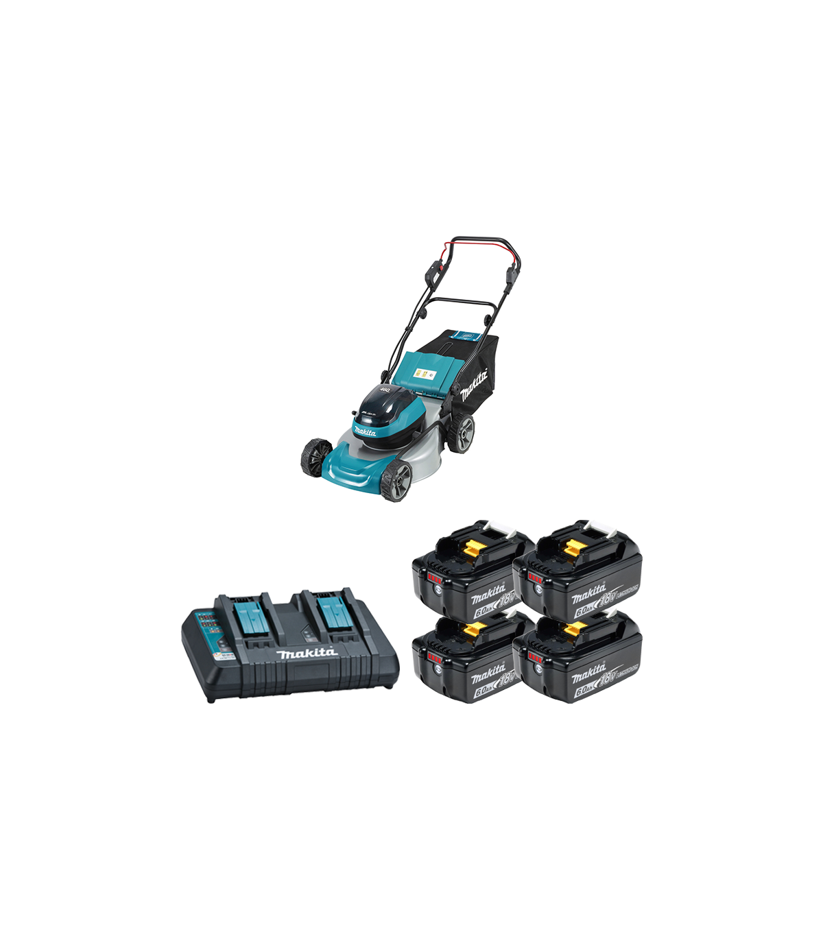 Tondeuse 2x18V 46cm DLM466Z + 4 batteries BL1860B 18V 6 Ah + chargeur double DC18RD MAKITA