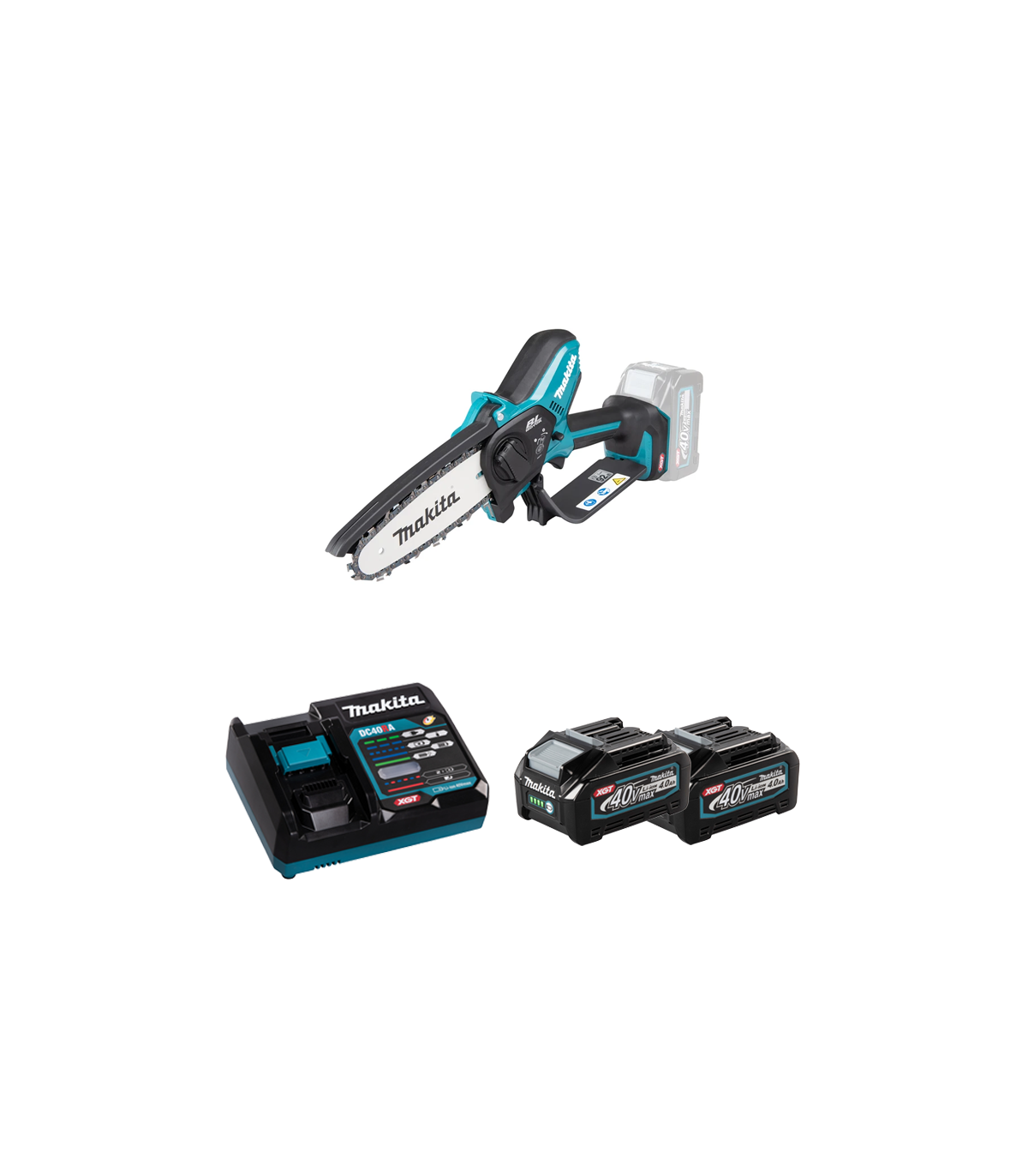 Tronçonneuse d'élagage 40V 15cm UC029GZ + 2 batteries 40V 4 Ah + chargeur rapide DC40RA MAKITA
