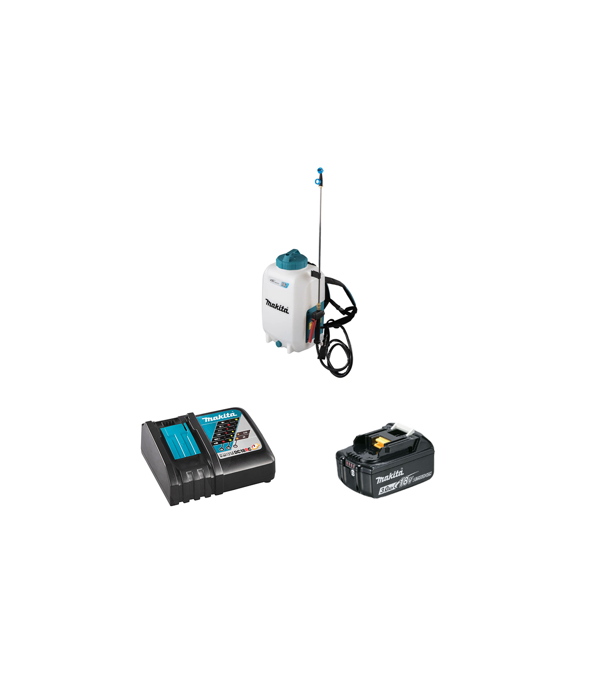 Pulvérisateur 18V DUS158Z 15L + 1 batterie BL1830B 18V 3 Ah + chargeur rapide DC18RC MAKITA