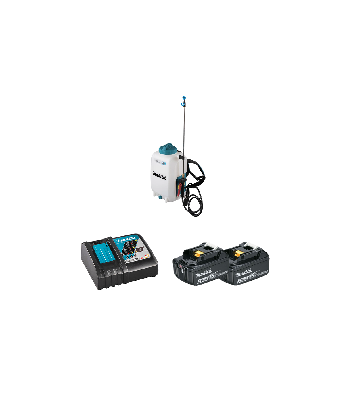 Pulvérisateur 18V DUS158Z 15L + 2 batteries BL1830B 18V 3 Ah + chargeur rapide DC18RC MAKITA