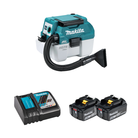 Aspirateur souffleur 18V DVC750LZ + 2 batteries BL1850B 18V 5 Ah + chargeur rapide DC18RC MAKITA