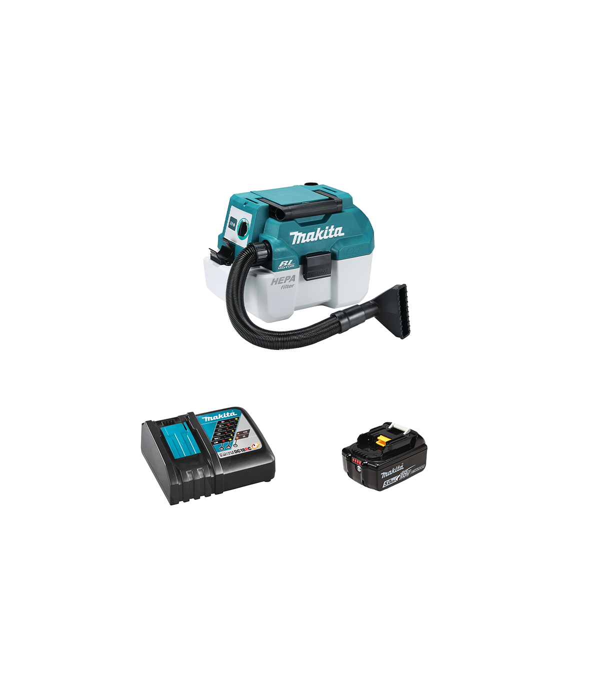 Aspirateur souffleur 18V DVC750LZ + 1 batterie BL1860B 18V 6 Ah + chargeur rapide DC18RC MAKITA