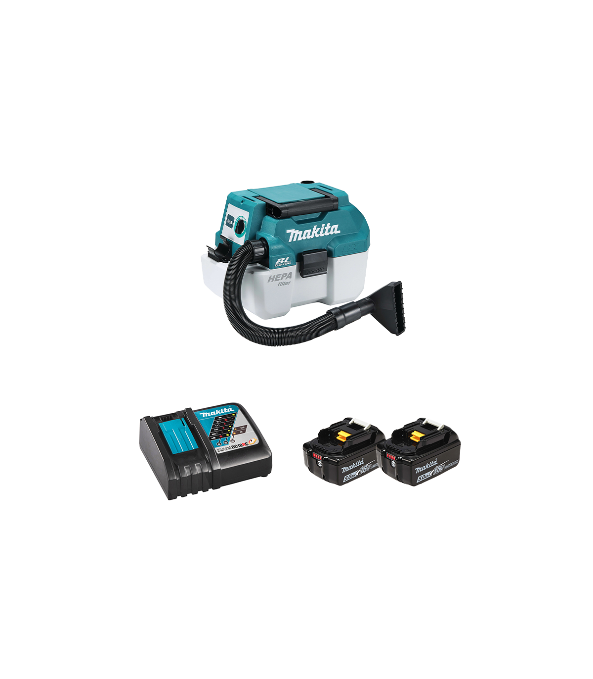 Aspirateur souffleur 18V DVC750LZ + 2 batteries BL1860B 18V 6 Ah + chargeur rapide DC18RC MAKITA