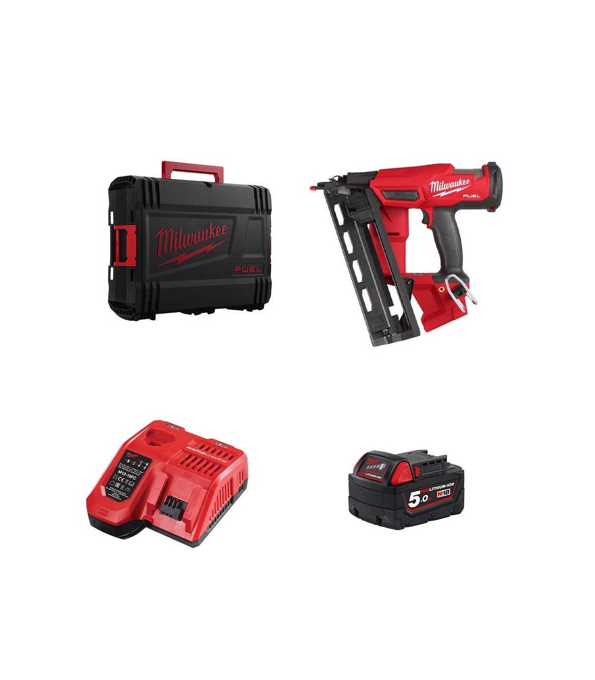 Cloueur de finition 18V M18 FN16GA-0X + 1 batterie 5 Ah + M12-18 FC MILWAUKEE