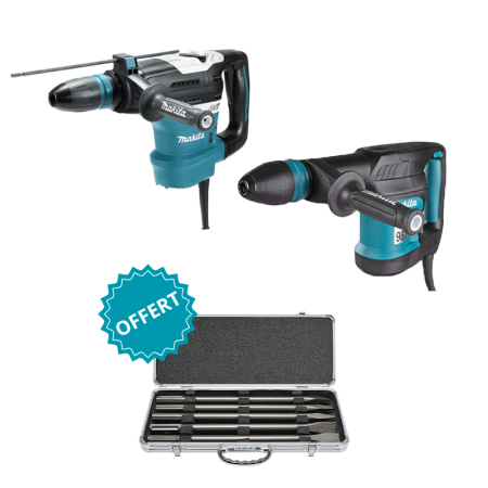 Pack 2 machines Perforateur SDS-Max 1100W HR4013C + Burineur SDS-Max 1100W HM0870C + Coffret 5 burins SDS Max OFFERT MAKITA