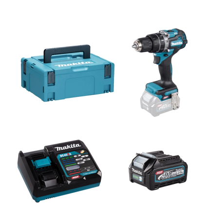 Perceuse-visseuse à percussion 40V 64Nm HP002GZ01 + 1 batterie 40V 2 Ah + chargeur rapide DC40RA MAKITA