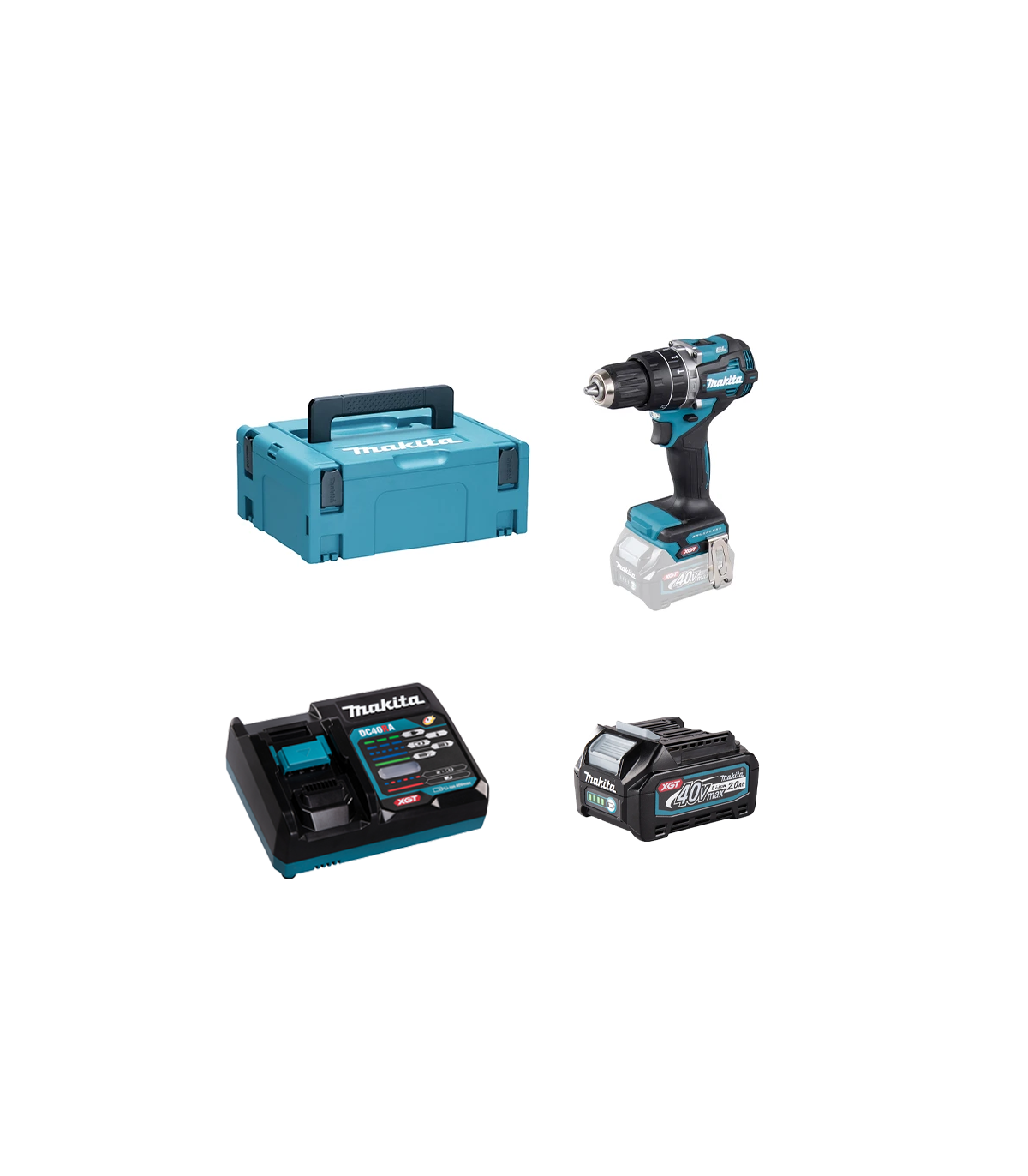 Perceuse-visseuse à percussion 40V 64Nm HP002GZ01 + 1 batterie 40V 2 Ah + chargeur rapide DC40RA MAKITA