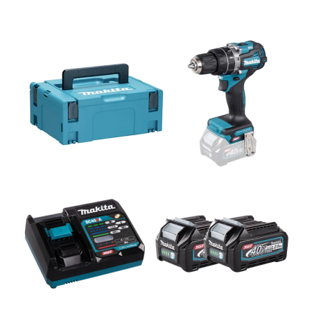 Perceuse-visseuse à percussion 40V 64Nm HP002GZ01 + 2 batteries 40V 2 Ah + chargeur rapide DC40RA MAKITA