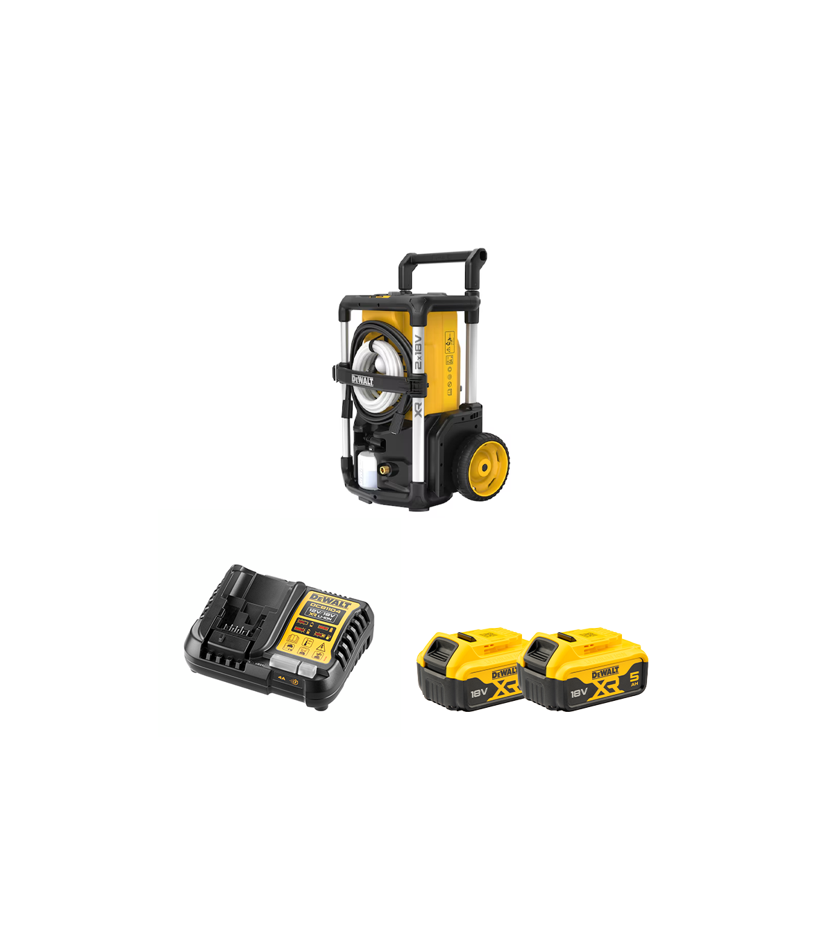 Nettoyeur haute pression XR 2 X 18V DCMPW1600N-XJ + 2 batterie 18V 5 Ah + 1 Chargeur DCB1104-QW DEWALT