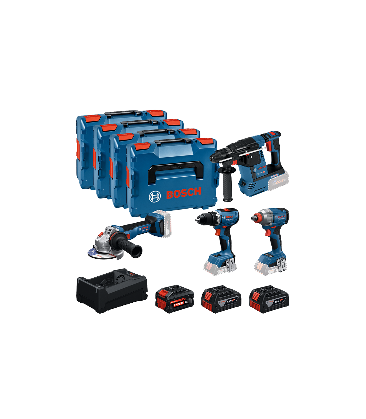 Pack 4 outils 18V (GSR 18V-65 + GDX 18V-285 + GBH 18V-26 + GWS 18V-11) BOSCH