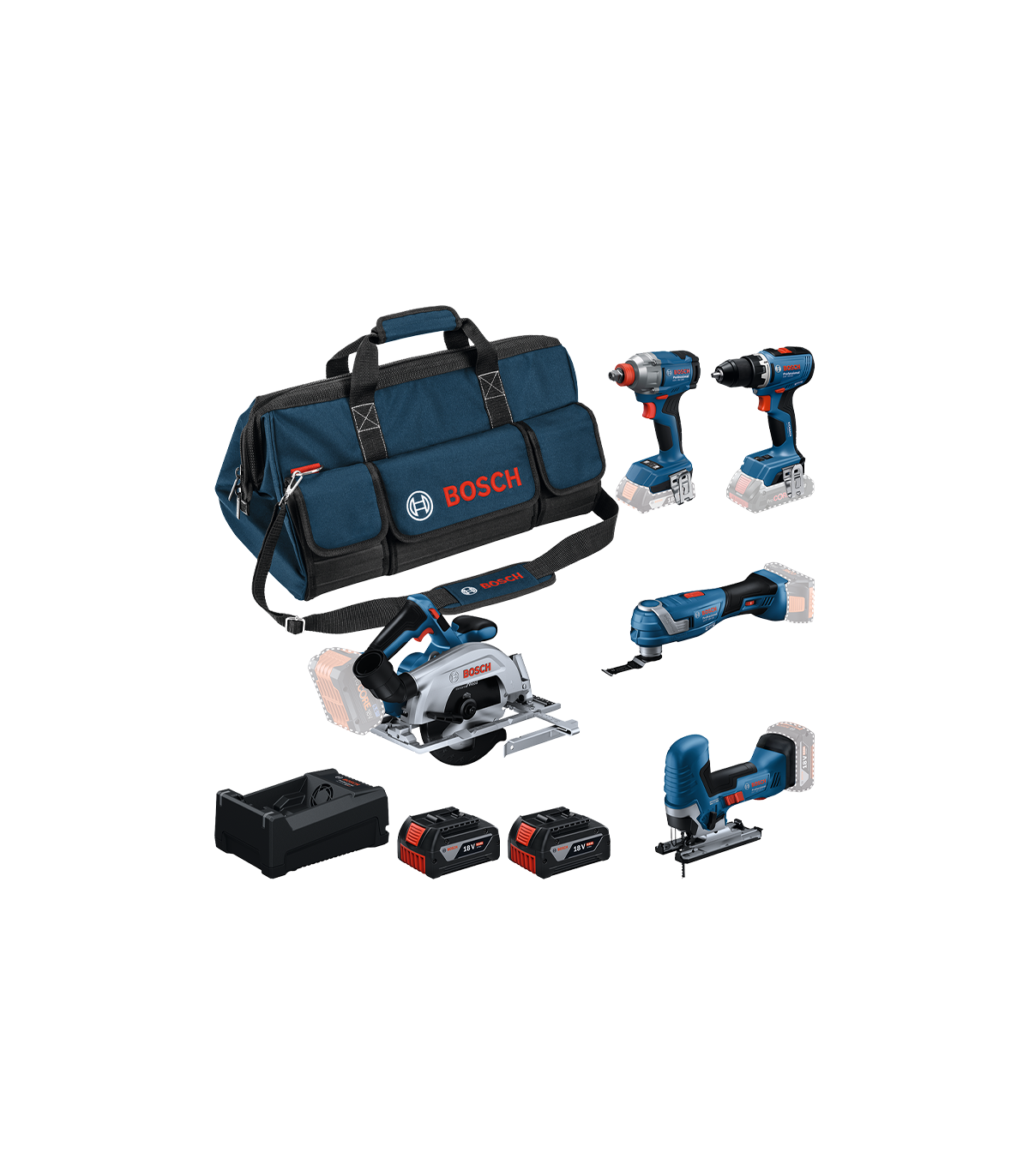 Pack de 5 outils 18V (GSR 18V-65 + GDX 18V-285 + GKS 18V-57-2 + GOP 18V-34 + GST 18V-125 S) BOSCH