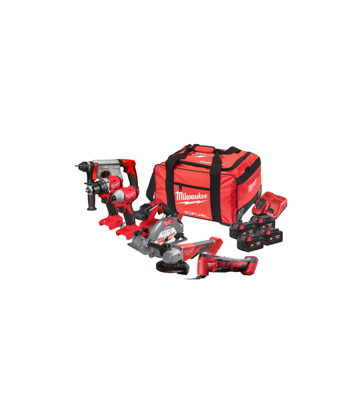 Pack 6 outils 18V M18 FPP6HK-504B (BLPDRC + BLIDRC + BLH + BLSAG125XPD + FCS552 + BMT) MILWAUKEE