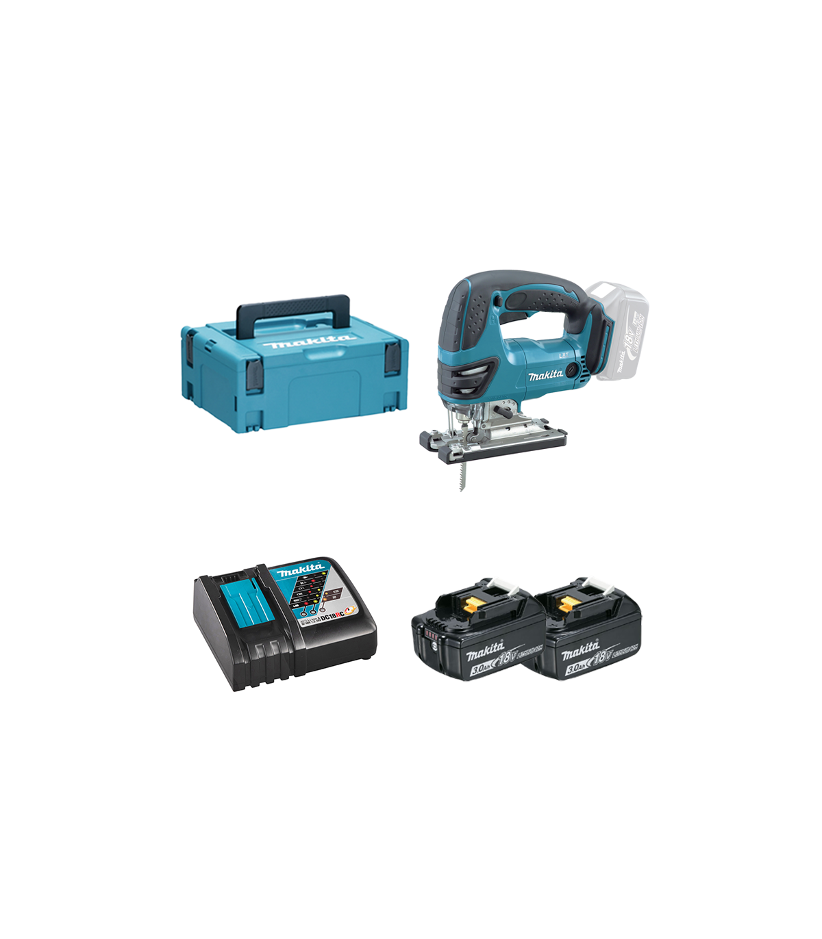Scie sauteuse 18V DJV180RFJ + 2 batteries BL1830B 18V 3 Ah + chargeur rapide DC18RC MAKITA