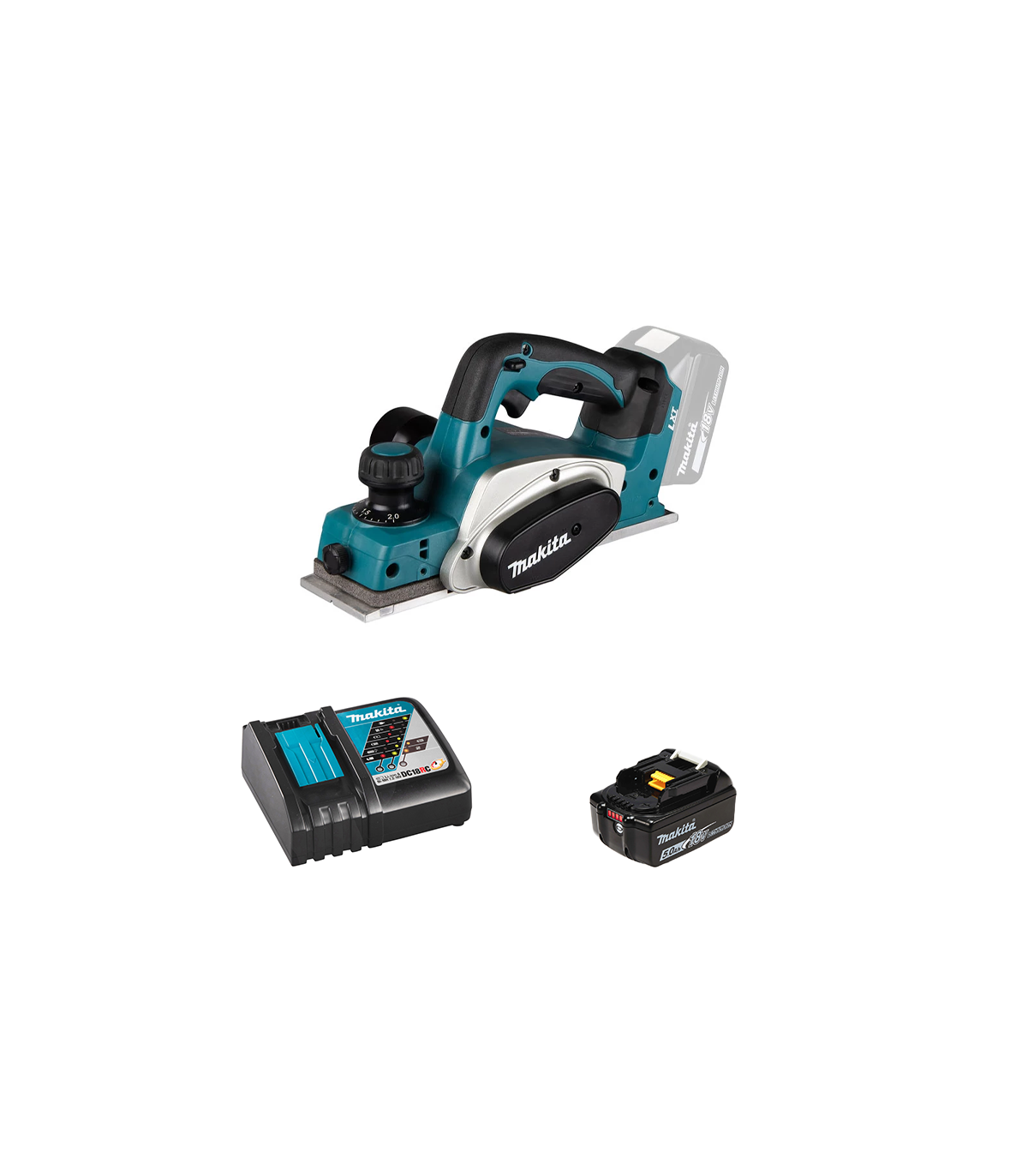 Rabot 18V DKP180Z + 1 batterie BL1850B 18V 5 Ah + 1 chargeur rapide DC18RC MAKITA