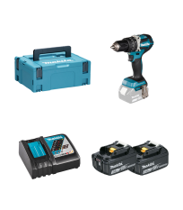 Perceuse-visseuse à percussion 18V DHP484ZJ + 2 batteries BL1830B 18V 3 Ah + 1 chargeur rapide DC18RC MAKITA