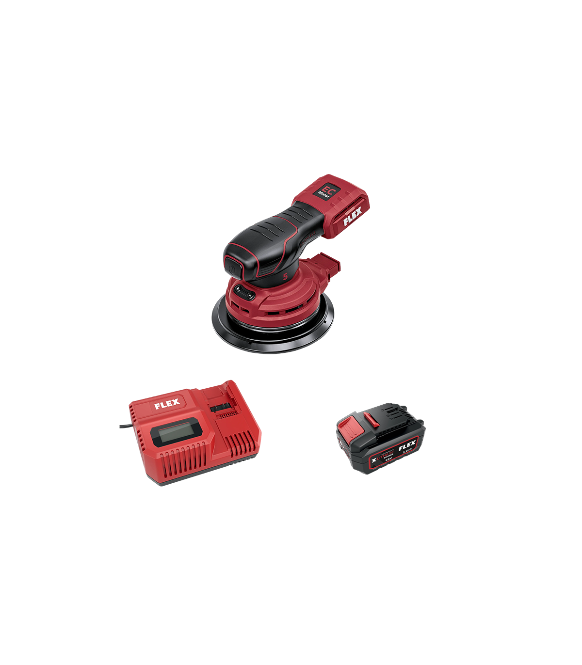 Ponceuse excentrique 18V ORE 5-150 18-EC C + 1 batterie 5 Ah + 1 chargeur CA 12/18 230/CEE FLEX