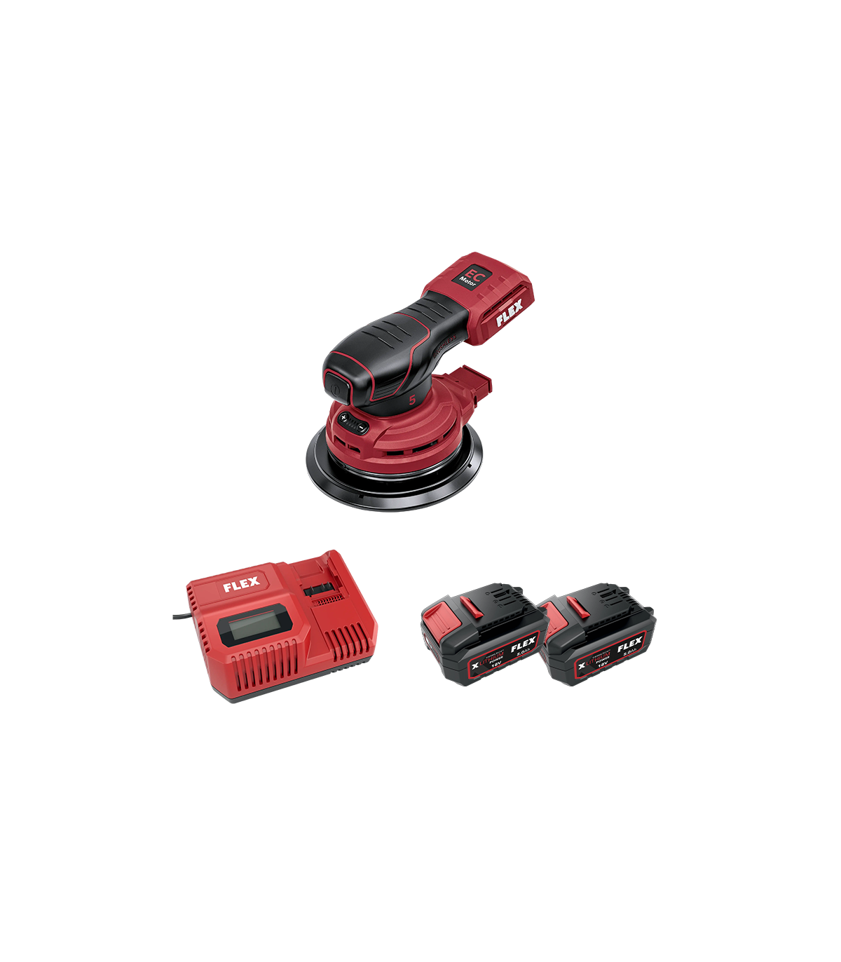 Ponceuse excentrique 18V ORE 5-150 18-EC C + 2 batteries 5 Ah + 1 chargeur CA 12/18 230/CEE FLEX