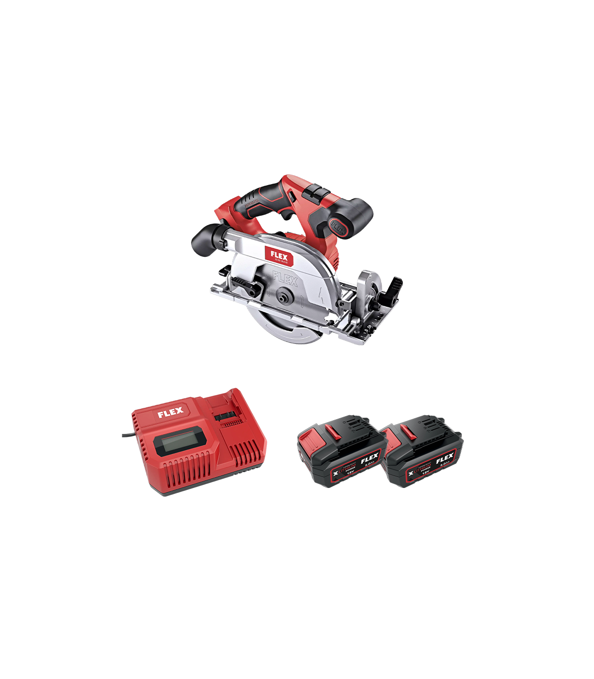 Scie circulaire 18V CS 62 18.0-EC C 165mm + 2 batteries 5 Ah + 1 chargeur CA 12/18 230/CEE FLEX