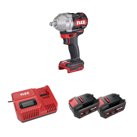 Boulonneuse à chocs 18V IW 1/2" 750 18.0-EC C + 2 batteries 5 Ah + 1 chargeur CA 12/18 230/CEE FLEX