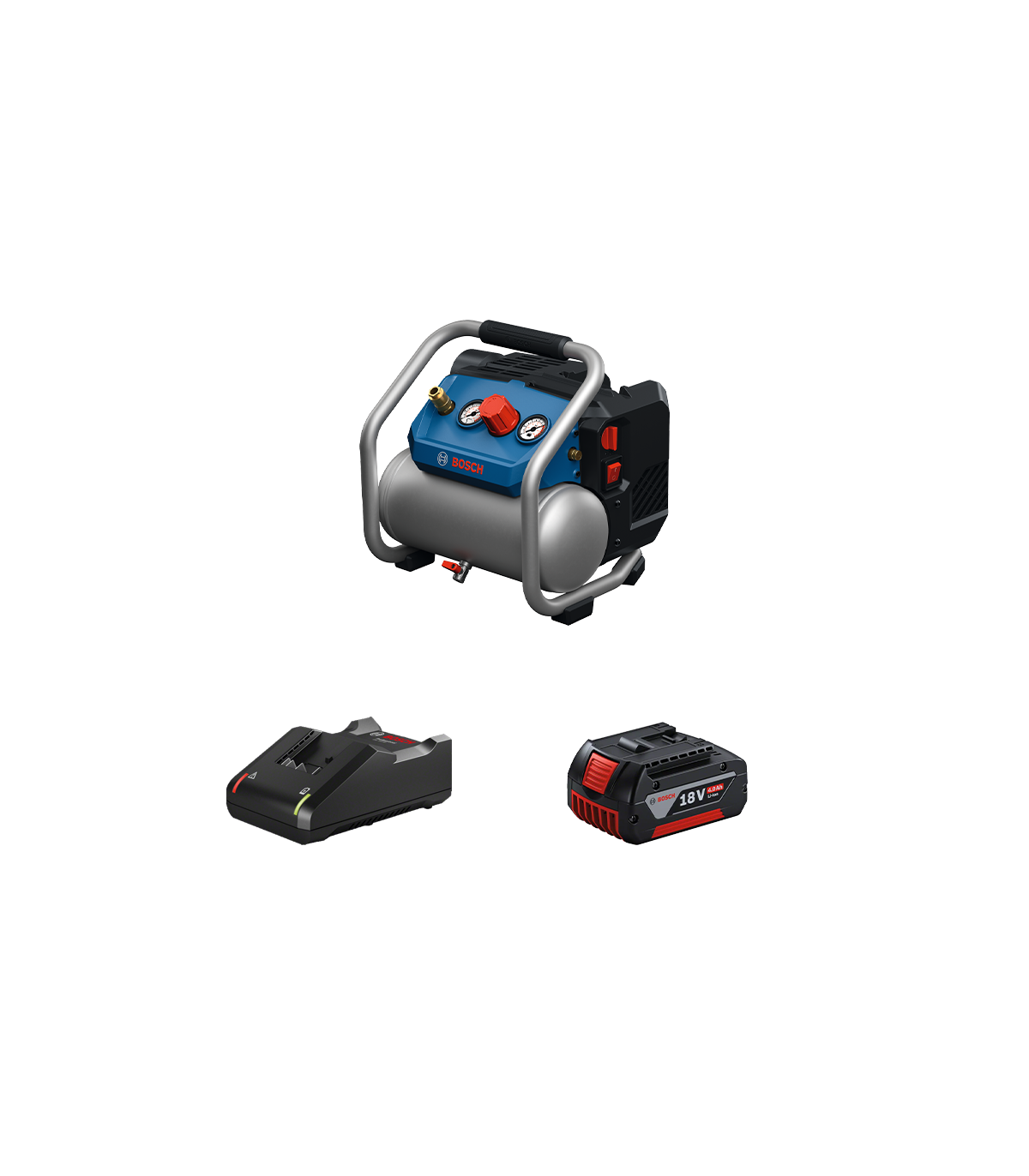 Compresseur à air comprimé GKO18V-51 + 1 batterie GBA 18V 4 Ah + Chargeur GAL 18V-40 BOSCH