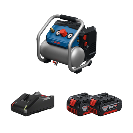 Compresseur à air comprimé GKO18V-51 + 2 batteries GBA 18V 4 Ah + Chargeur GAL 18V-40 BOSCH