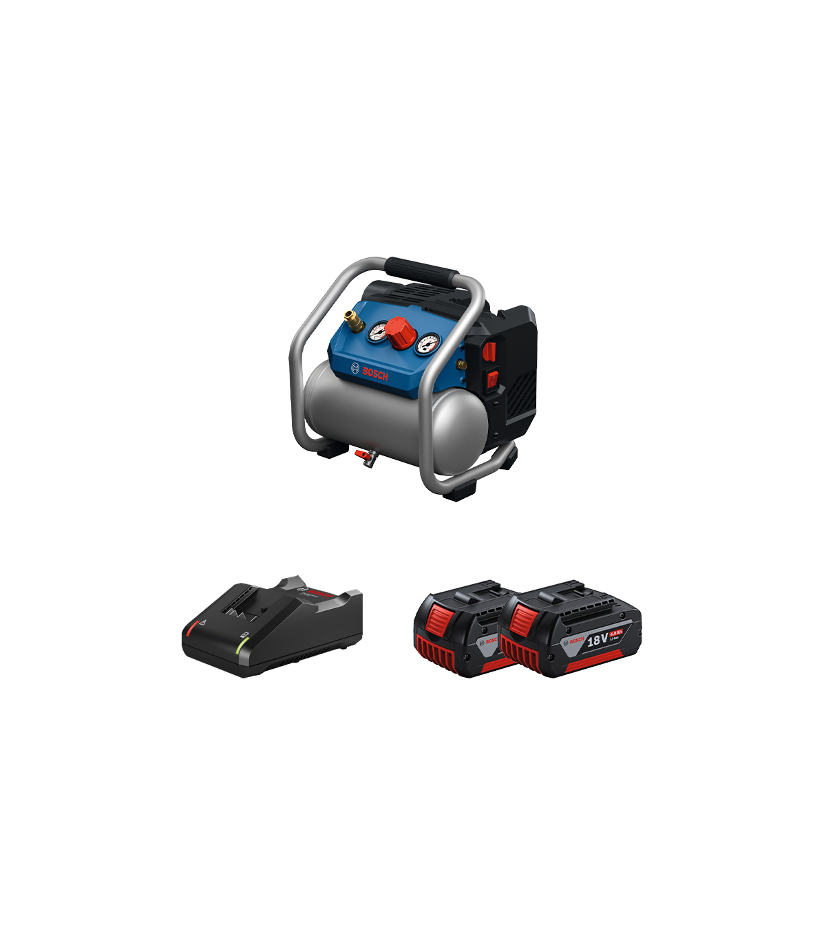 Compresseur à air comprimé GKO18V-51 + 2 batteries GBA 18V 4 Ah + Chargeur GAL 18V-40 BOSCH