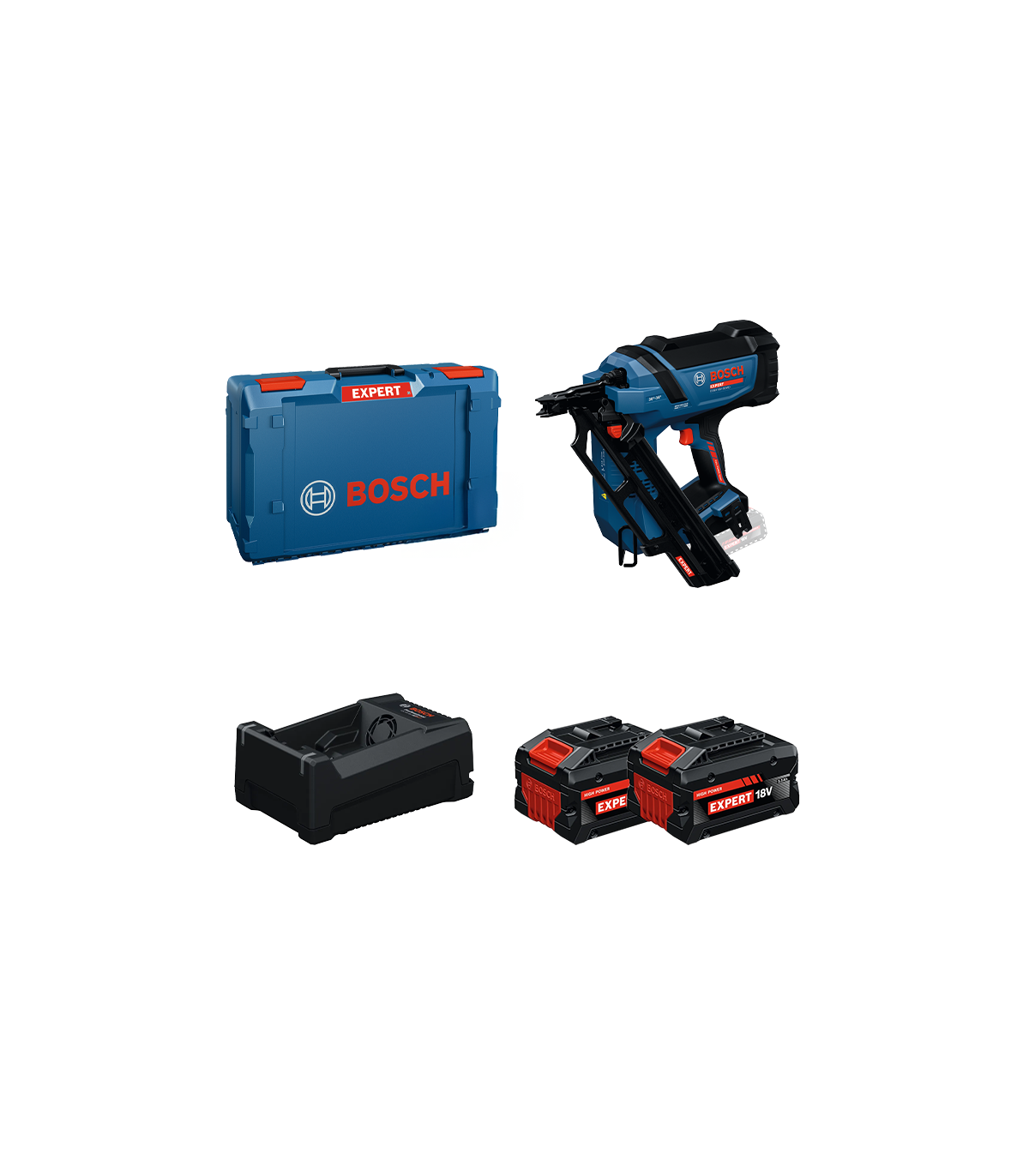 Cloueur à bois EXPERT EXNH18V-90MD + 2 Batteries EXPERT 5,5 Ah + 1 Chargeur GAL 12V/18V-80 BOSCH