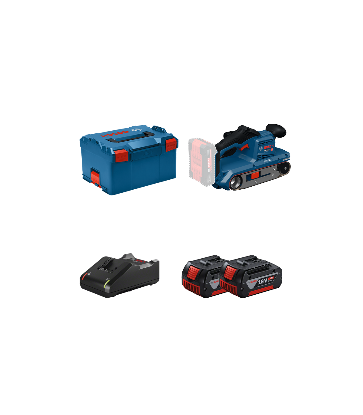 Ponceuse à bande GBS 18V-75 + 2 batteries GBA 18V 4 Ah + Chargeur GAL 18V-40 BOSCH