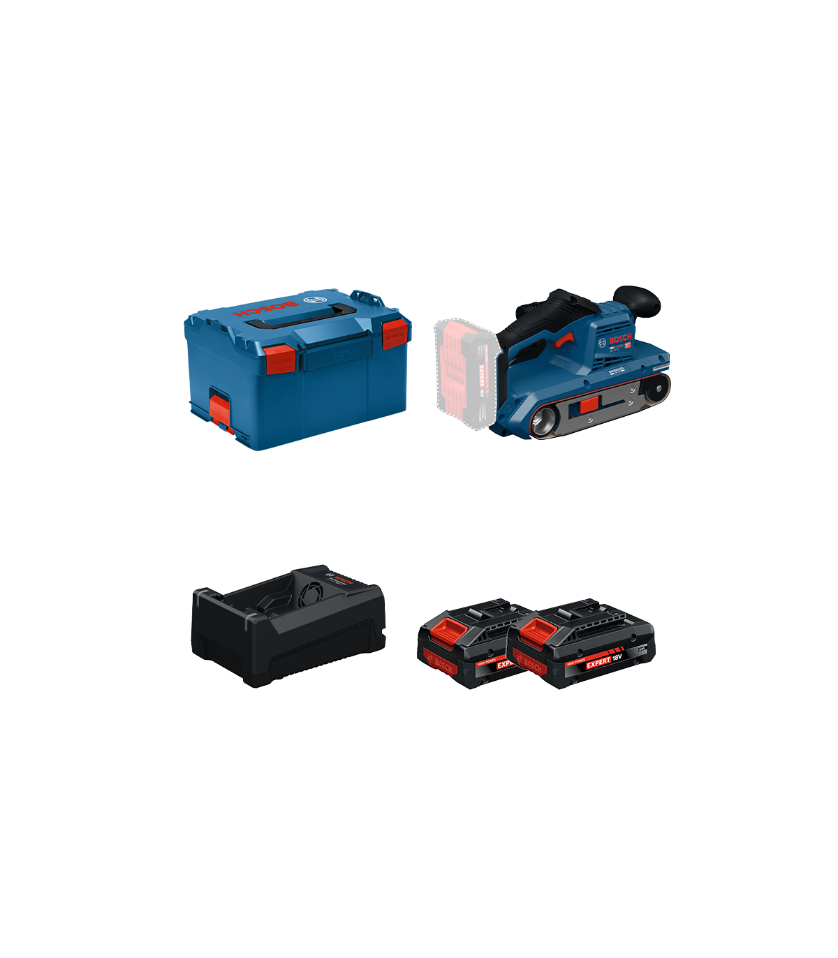 Ponceuse à bande GBS 18V-75 + 2 Batteries EXPERT 4 Ah + 1 Chargeur GAL 12V/18V-80 BOSCH