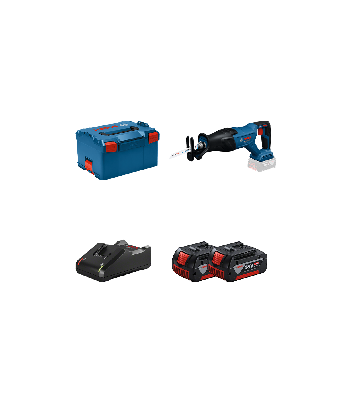 Scie sabre GSA 18V-280 + 2 batteries GBA 18V 4 Ah + Chargeur GAL 18V-40 BOSCH