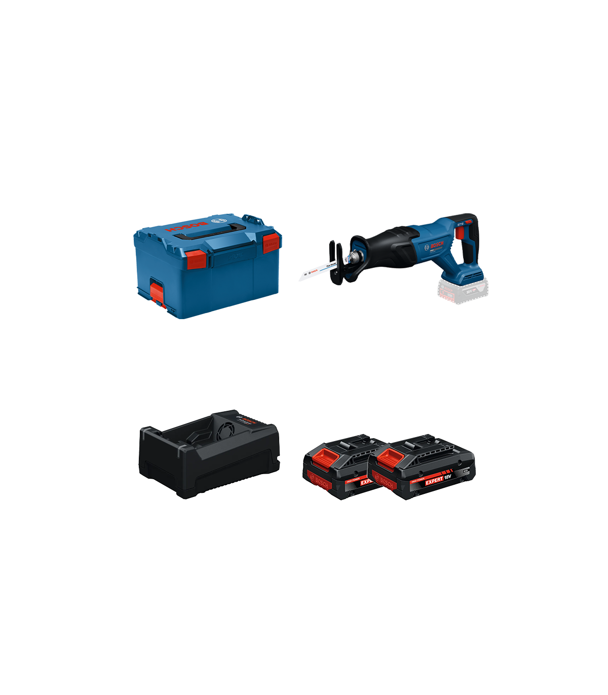 Scie sabre GSA 18V-280 + 2 Batteries EXPERT 4 Ah + 1 Chargeur GAL 12V/18V-80 BOSCH