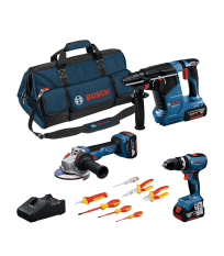 Pack 3 outils 18V (GSB 18V-65 + GWS 18V-11 + GBH 18V-24 C) + Coffret de 7 outils BOSCH