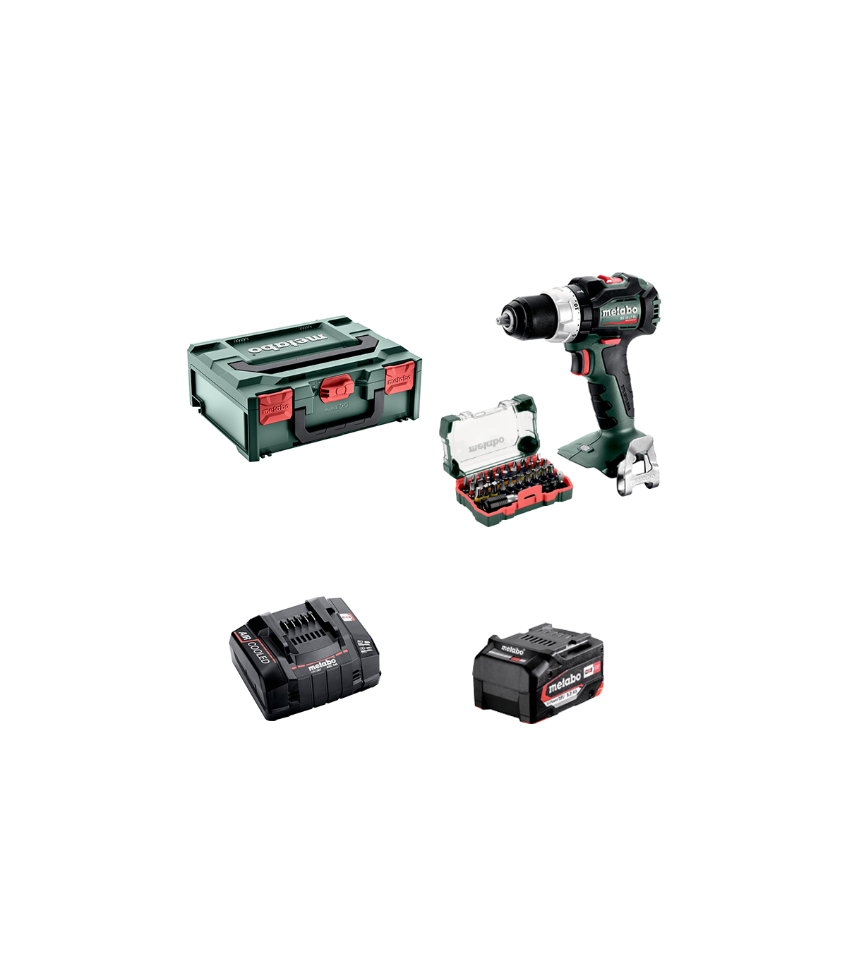 Pack Perceuse-visseuse BS 18 LT BL + 1 Batterie 18V 4 Ah + 1 Chargeur ASC 55 12-36V + Coffret d'embouts SP 32 pièces METABO